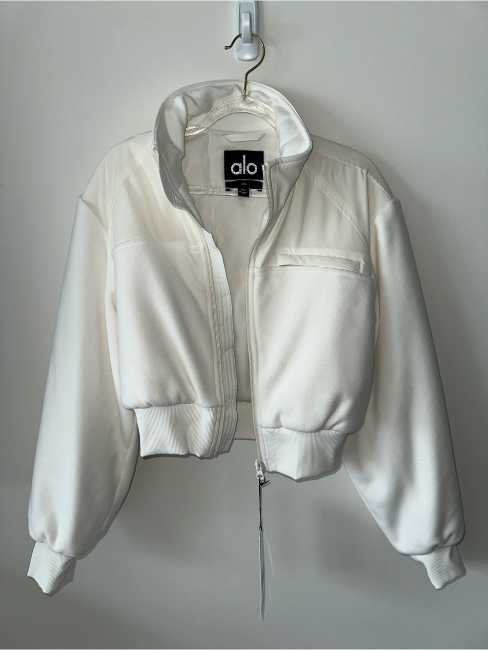 ALO Yoga Cream Cropped Bomber Jacket